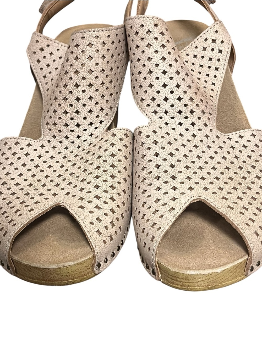 Dansko Teagan Heeled Sandal Clogs Laser Cut Vintage White Leather Slingback 39 - Picture 9 of 15